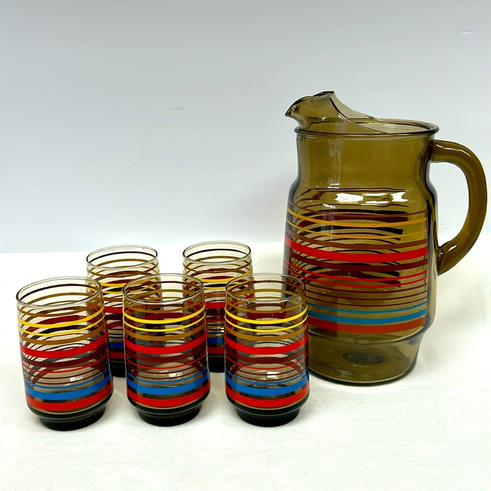 Vintage Dominion Glassware 2.5L Pitcher and matching set of 5 175ml tumblers - Picture 1 of 11
